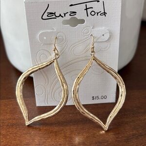 Laura Ford Gold Tone drop hammered open teardrop,fishhook